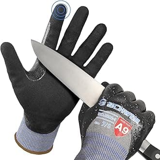 Schwer ANSI A9 Cut/Abrasion Resistant Gloves for Heavy Duty Work, 18 Gauge 3/4 Double Dipped Nitrile Coating for Construction, Gardening, Water & Oil Proof, Anti Slip, Touch Screen, PM3202, Black, S