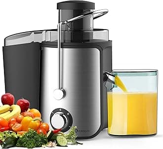 PureMate Juicer Machines, 600W Whole Fruit and Vegetable Juice Extractor, Centrifugal Juicer, Stainless Steel, Two Speed Settings, BPA-Free, Easy Clean