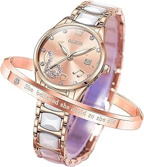 - Women's Watch, Stylish, Easy to Read, Japanese Movement, Popular, Cute, Date, Luminous, Waterproof, Valentine's Day Gift, Pink, Stylish
