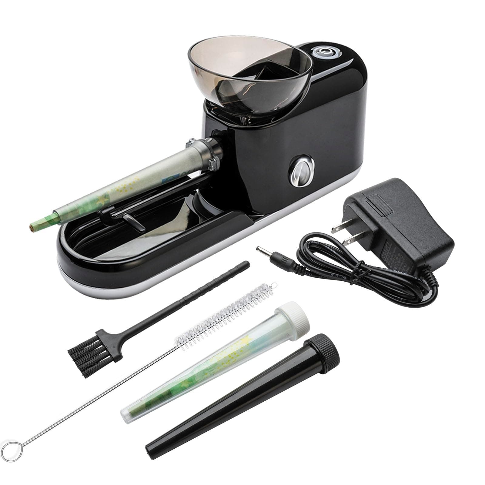 Electric Cones Rolling Machine Automatic Cone Loader Minin Portable Pre Rolled Cones Filling Maker,1 Stirring Rod, 1 Brush(King Size, Black-Lines)