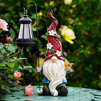 Pohabery Gnomes Outdoor Statue with Solar Lights,Solar Garden Gnomes Decorations for Yard Patio Outside Gnome Garden Decor, Gnomes Gifts for Women Mom