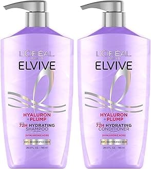 Elvive Hyaluron Plump Shampoo and Conditioner Set for Dehydrated, Dry Hair with Hyaluronic Acid Care Complex, 1 Kit (2 Products)