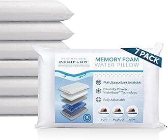 Mediflow Water Pillow Memory Foam re-Invented with Waterbase Technology - Clinically Proven to Reduce Neck Pain & Improve Sleep Quality. (7 Pillows)