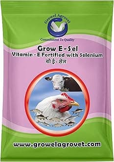 Growel Agrovet Grow E-Sel : Vitamin E, Selenium,Vitamin C, and Biotin, for Poultry, Cattle, Horses, Pigs, Goats, Sheep, Pigeons, and Birds -500 Gm.
