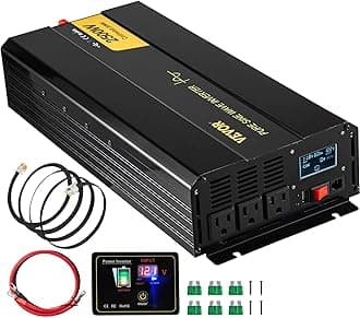 2500W Pure Sine Wave Inverter, 12V DC to 120V AC Car Inverter, 3 AC Outlets, USB Port, LCD Display, Remote Controller, Black, for RV Truck Car Solar System Travel Camping