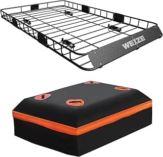 WEIZE 54" x 34" Heavy Duty Roof Rack Basket, 200LBS Universal Rooftop Cargo Basket with Waterproof Bag, Cargo Net & Tie Down Straps, Steel Luggage Holder for Car SUV Truck