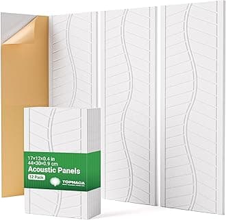 12 Pack Acoustic Wall Panels Sound Absorbing for Recording Studio, Self-Adhesive Leaf Textured Decorative White Art Ceiling Tiles - Acoustical Treatments for Home Gaming Room Door 17"×12"×0.4"