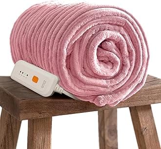 GOTCOZY Electric Blanket Heated Throw 50''X60''- Ribbed Faux Fur Heated Blanket with 4 Heating Level & 3 Hour Auto Off Heating Blanket, ETL&FCC Certified Machine Washable(Pink)