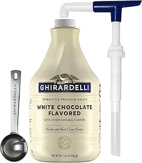 Ghirardelli White Chocolate Flavored Sauce 87.3 Ounce Bottle with Ghirardelli Stamped Barista Spoon & Pump