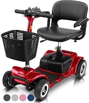 4 Wheel Mobility Scooter - Electric Powered Wheelchair Device - Compact Heavy Duty Mobile for Travel, Adults, Elderly - Long Range Power Extended Battery with Charger and Basket Included