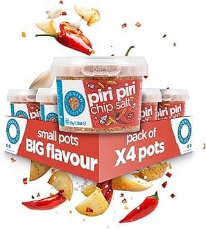 Cornish Sea Salt - Piri Piri Chip Mineral Rich Celtic Sea Salt Hand Harvested in Celtic Waters - Herbs, Spices & Seasonings - Spices for Cooking, Kitchen Accessories - 4 x 50g