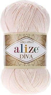 AlizeDiva Silk Effect 100% Microfiber Acrylic Yarn 1 Ball skeins 100gr 383yds Color (382 - Powder)