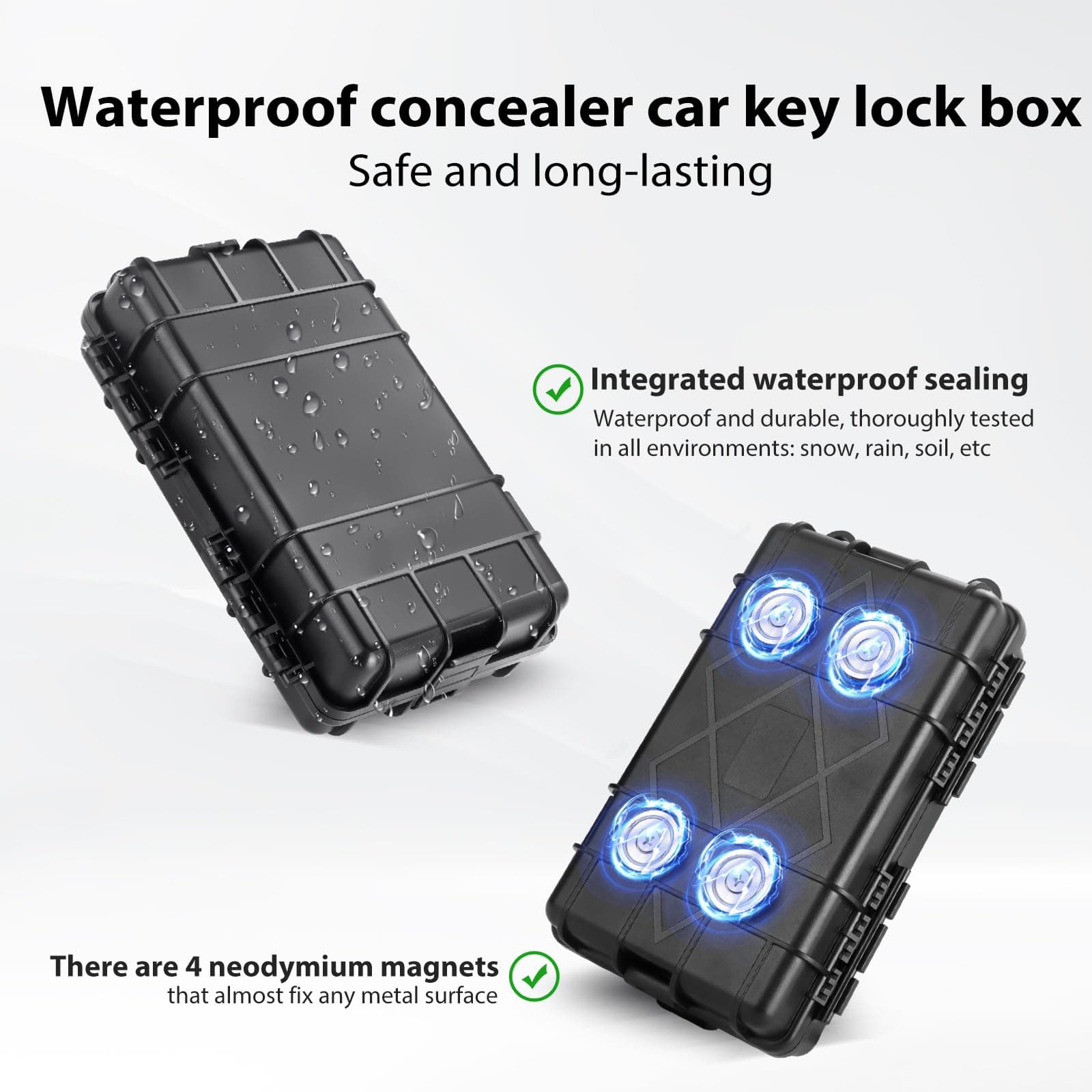 Upgraded Black Magnetic Rectangular Under-Car Key Box - Waterproof, Secure, & Weather Resistant - 7.28" x 4.53" x 2.18" - For Car