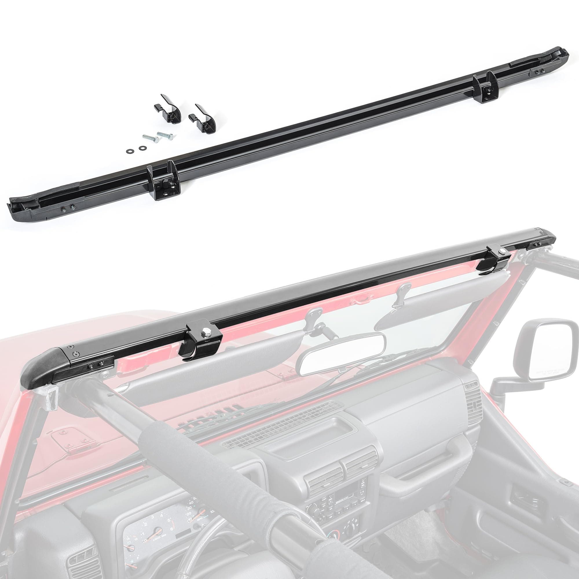MasterTop No Drill Windshield Header for Summer Soft Top Installations|Fits all 1997-2006 Jeep TJ Wranglers|Fits all Brands of Summer Soft Tops|Not needed for MasterTop Mesh Tops|14700201