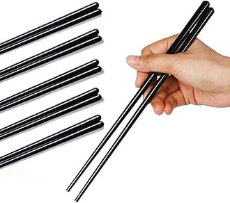 LEETOYI Porcelain Chopsticks Set of 5, Ceramic Chinese Chopsticks Easy to Clean, 9.6-Inch (Black)