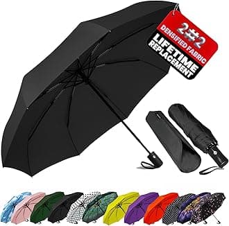 - SIEPASA Compact Travel Umbrella - Windproof Auto Open/Close, Small Folding Umbrella for Rain - Lightweight & Durable with Fiberglass Frame, Waterproof Canopy - Fits Backpack, Purse, Suitcase. (Black)