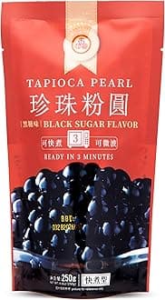 WuFuYuan Boba Tapioca Pearls, Black Sugar Flavor, Quick Cook Bubble Tea Boba, Microwave Ready in 3 Minutes, 8.8 oz(Single Pack)