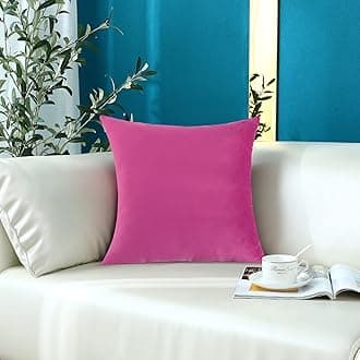 mixeoo Comfy Hot Pink Throw Pillow Covers Decorative Square Solid Thick Velvet Super Soft Cushion Cases Home Decor for Sofa Couch Living Room, Set of 1, 24 x 24 Inch