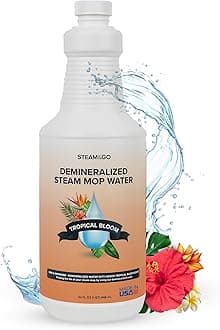 Steam & Go Demineralized Water for Steam Cleaner - PVC-Free Floor Cleaning Solution Compatible for All Steam Mops - Multi-Surface Cleaner for Home Surfaces - Tropical Bloom Scent, 32 oz