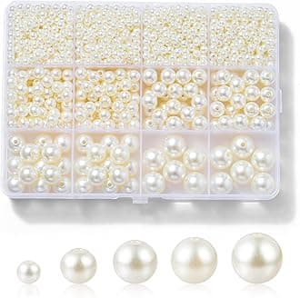 1200 Pcs Pearl Beads for Jewelry Making, 5 Size Round Pearls for Bracelets Making Kit Small Pearl Filler Beads with Hole for DIY Craft Necklace Earrings