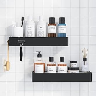 Kitsure X-Large Shower Caddy - 2 Pack Adhesive Organizer, Drill-Free Shelves For Inside Shower, Rustproof Stainless Steel Rack Bathroom, Black
