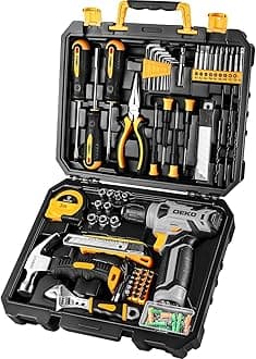 DEKOPRO 126-Piece Power Tool Combo Kit with 8V Cordless Drill, NiMh Battery, 10MM 3/8'' Keyless Chuck, DIY Hand Tools for Garden, Office, House Repair