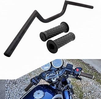 AnXin Motorcycle 7/8'' 22MM Handlebar with Rubber Handlebar Grips Cafe Racer Ace Clubman Style Handlebars Universal for Bobber Custom Application Black