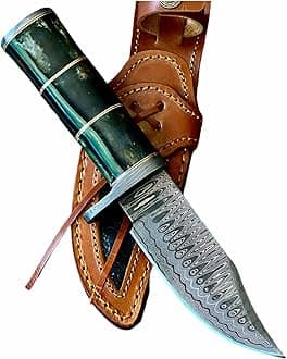 Poshland BC-307 Limited Edition - Custom Handmade Damascus Steel knife -Coloured Bone Handle