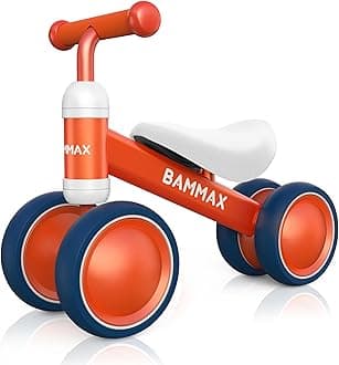 BAMMAX Balance Bike for 1 Year Old, Riding Toys for 9-24 Months Boys Girls, No Pedal 4 Wheels Bicycle, First Birthday Gift, Toddler Bike to Help Start Riding