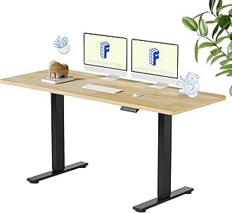 FLEXISPOT EN1 One-Piece Solid Wooden Standing Desk 63 x 24 Inches Height Adjustable Electric Sit Stand Home Office Desks (Black Frame + Rubber Wood Top, 2 Packages)