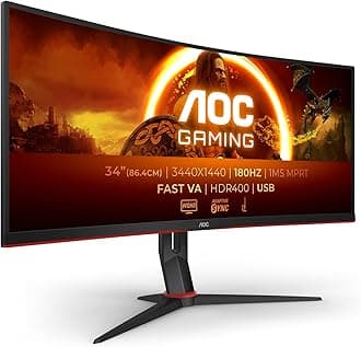 AOC Gaming CU34G2XPD - 34 Inch WQHD Curved Monitor, 180Hz, 1ms, FreeSync Premium (3440x1440, HDMI, DisplayPort, USB Hub) Black/Red