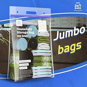 9 XXX-Large Plastic Storage Bags, 20 Gallons, Zero BPA, Double Zipper Seal, 3 Mils Thick, Double Layer Carry Handle, 24"x32"x7", Moving, Seasonal, Travel
