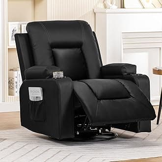 COMHOMA Recliner Chair, Swivel Rocker Recliners, Reclining Sofa with Side Pockets, Cup Holders for Living Room, Bedroom (Black)