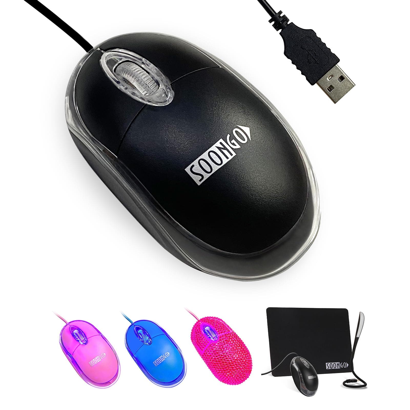 SOON GO Computer Mouse Mini USB Wired Optical Mice for PC Laptop Desktop Black Color 1.5M Cable by
