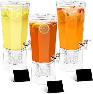 Lifewit 1 Gallon Drink Dispenser for Parties 3 Pcs, 4L Plastic Beverage Container with Stand for Juice/Tea/Soda & Lemonade, Clear Water Pitcher with Spigot for Mimosa Bar Hosting 39 x 16 cm/15x6"