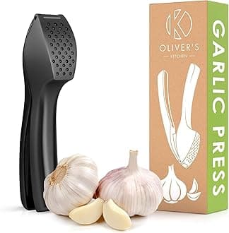 Premium Garlic Press - Super Easy to Use & Clean Garlic Crusher & Mincer - Crush Garlic & Ginger Effortlessly (No Need to Peel) - Built for Life - Strong & Durable (Matt Black)