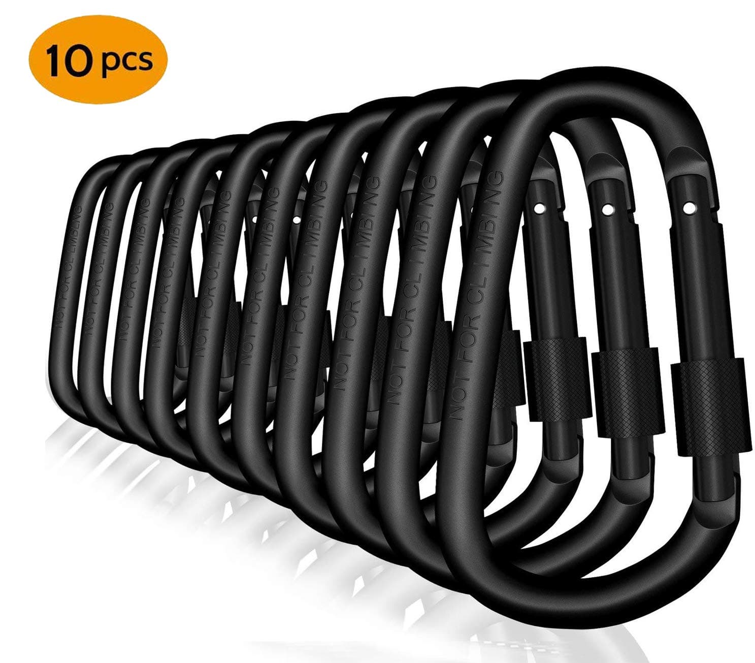 10 Pack Locking Carabiner Clip D Shape Spring-Loaded Gate Aluminum Keychain Gate Buckle for Home, Rv, Camping, Fishing, Hiking, Traveling and Keychain - Black