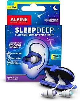 Alpine SleepDeep Multisize - Soft Ear Plugs for Sleeping and Concentration - New 3D Oval Shape and Noise Reducing Gel for Better Attenuation - 27dB - Ideal for Side Sleeper - 2-Pair Reusable: S + M/L