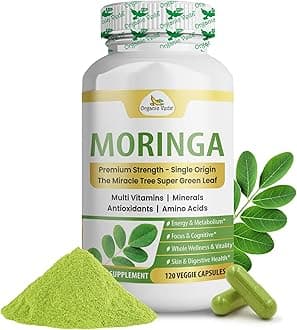 Organic Veda Moringa Capsule - True Green Single Origin Moringa Leaf Powder Organic Superfood - Premium Strength Miracle Tree Nutrients Vitamins Antioxidants Dense Tender Leaves (120 Capsules)