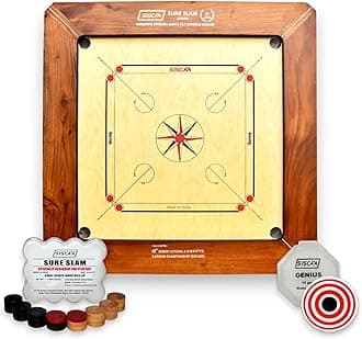 Siscaa Jumbo Sureslam Carrom Board - Full Size 39 Inch - Premium English Birch Ply 29x29 Inch - Includes Sure Slam Coin, Genius Striker, Top Cover, 30gm Powder