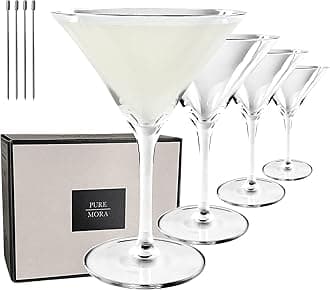 MORA PURE Martini Glasses, Set of 4-7oz - Handblown Premium Crystal Glass for Cockails, Martinis, Home Bar, Cosmos, Gimlet, Parties, Etc - Modern Classic Cocktail Glassware, Gift for Him/Her