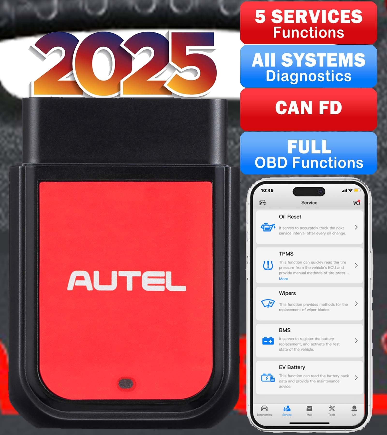 Autel OBD2 Scanner Autel MaxiAP AP2500 Bluetooth Code Reader Oil Reset TPMS BMS Reset All-System Code Read/Clear 45+ Car Brands Work with Android/iOS Upgrade AL329 AP200 AP200H
