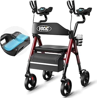 Walkers for Seniors, Upright Walker with Adjustable Armrests, Z22 GelCool Stand Up Walker with Ergo Seat & Backrest, 8" All Terrain Rollator with 300lb,Cup& Cane Holder