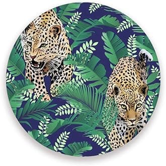 Ruchen Absorbent Drink Coasters Cheetah Leopards Palm Tropical Jungle Ceramic Mats Home Decor with Cork Backing Round Cup Mat Pad Set of 2