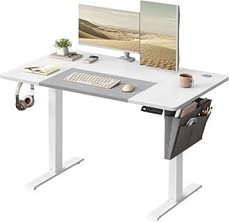 Electric Standing Desk, Height Adjustable Desk, 60 x 120 x (72-120) cm, 4 Memory Heights, Storage Pocket, for Home Office, Study, Cloud White and Matte White LSD015W12V1