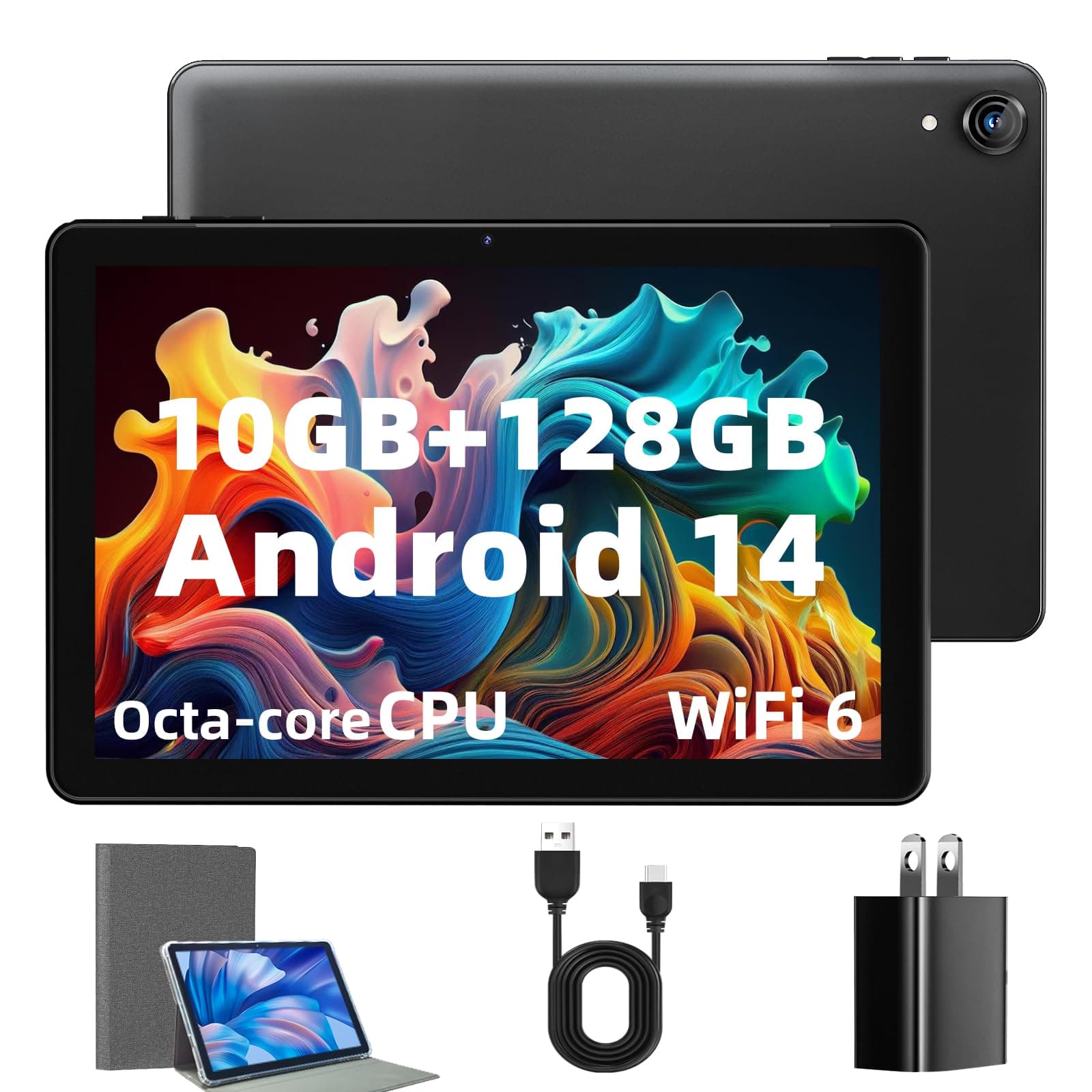 Android Tablet 10 Inch - Android 14 Octa Core 1.8GHz, Tablet with OTG Transmission and Wi-Fi 6G 10GB + 128GB + 1TB TF 6000mAh, 8+5MP Dual Camera,Bluetooth 5.3, Latest Tablets with Widevin L1