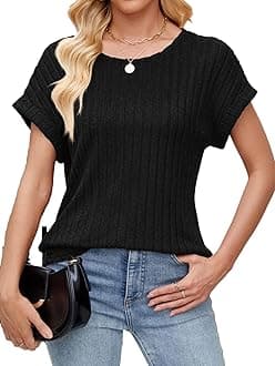 SthxyfaithWomens Short Sleeve Textured Tops Crewneck Knit Solid Loose Casual Basic T Shirts Tee Blouses