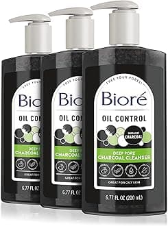Biore Charcoal Face Wash with Deep Pore Cleansing, for Dirt and Makeup Removal From Oily Skin, 6.77 Ounce, 3-pack