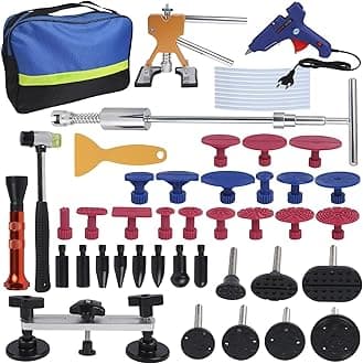 Car Dent Repair Puller Kit Tool Kit Paintless Dent Repair Tool Kit 66 PCS Full Set Car Dent Removal Tool with Gold Dent Puller Lifter, Bridge Puller, T-Bar Puller