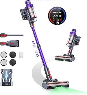 SMOTURE Cordless Vacuum Cleaner, 600W 50KPA Stick Vacuum with Touch Screen, Up to 65 Mins Runtime, Self-Standing Vacuum with Auto Mode, Lightweight Vacuums for Hardwood Floor Carpet Car Pet Hair